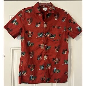 Sonoma Tropical Graphic Women's S Short Sleeve Button-Up Shirt Red/Multicolor